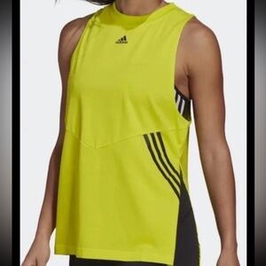 Adidas Oversized Tank Top Womens Neon Yellow Sleeveless Side Slit Size small NWT